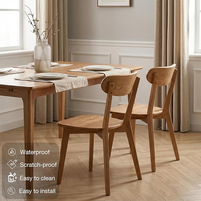 100% Solid Oak Wood Dining Chairs Set of 2 - Mid Century Modern Dining Chairs for Dining Room, Kitchen, and Living Room (Natural)