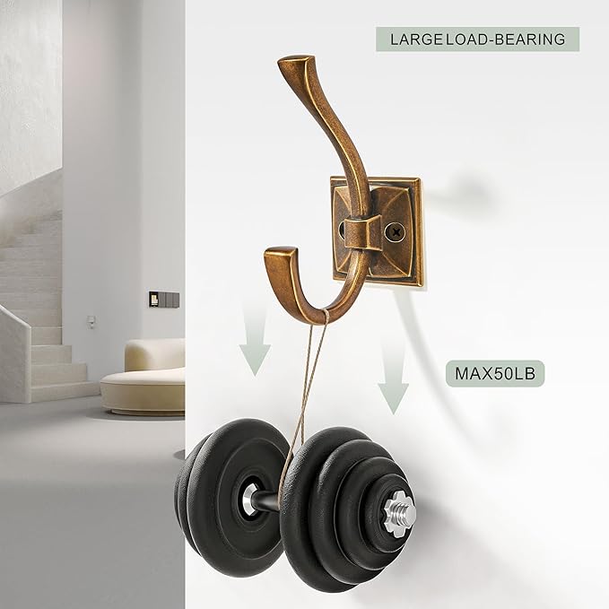 TUNNY 5 Pack Antique Design Wall Hanging Coat Hooks - Antique Brass Coat Hooks Towel Hook for Entry Shoe Cabinet, Wardrobe Bathroom Bedroom Furniture Hardware
