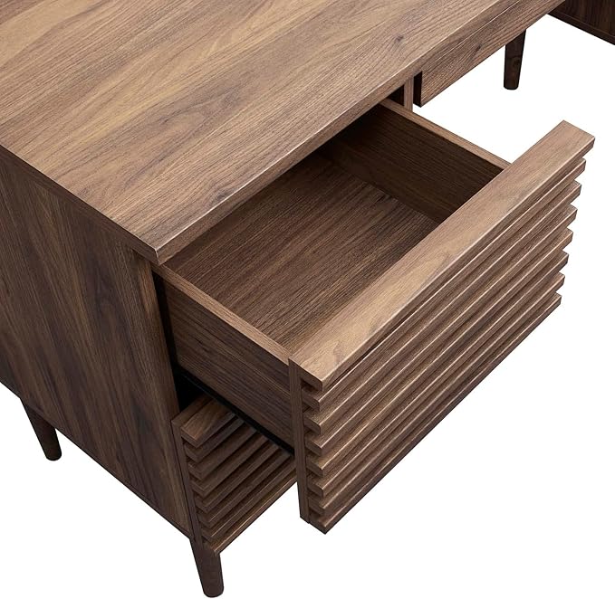 Modway Render Mid-Century Modern, Office Desk, Walnut