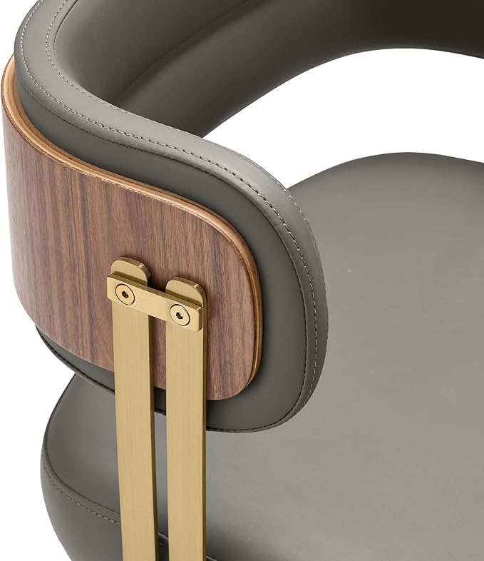 Modern Upholstered Leather Dining Chairs with High-Resilience Foam Cushion, Walnut Wood Veneer&Gold Metal Legs, 22Lx20.5Wx28.3H Inches, Anti-Slip Kitchen Chairs for Dining Room,Grey