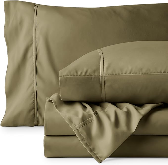 Bare Home Twin XL Sheet Set - 1800 Ultra-Soft Microfiber Twin Extra Long Bed Sheets - Double Brushed - Deep Pockets - Easy Fit - 3 Piece Set - Bedding Sheets & Pillowcases (Twin XL, Olive)