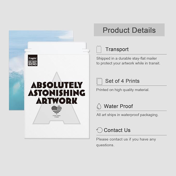 SIGNWIN Adhesive Canvas Poster Surfing Surfboard Aerial View Ocean Nautical Landscape Nature Wilderness Photography Modern Art Decorative Zen Relax/Calm Multicolor for Bedroom - 8"x10"x 4