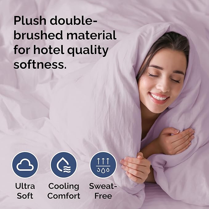 Duvet Cover Cal King Size - Extra Soft Cal King Size Duvet Cover - Lightweight, Breathable & Fade Free with Zipper Closures and Ties - 104" x 98" Inches - (Light Lavender) Comforter Not Included