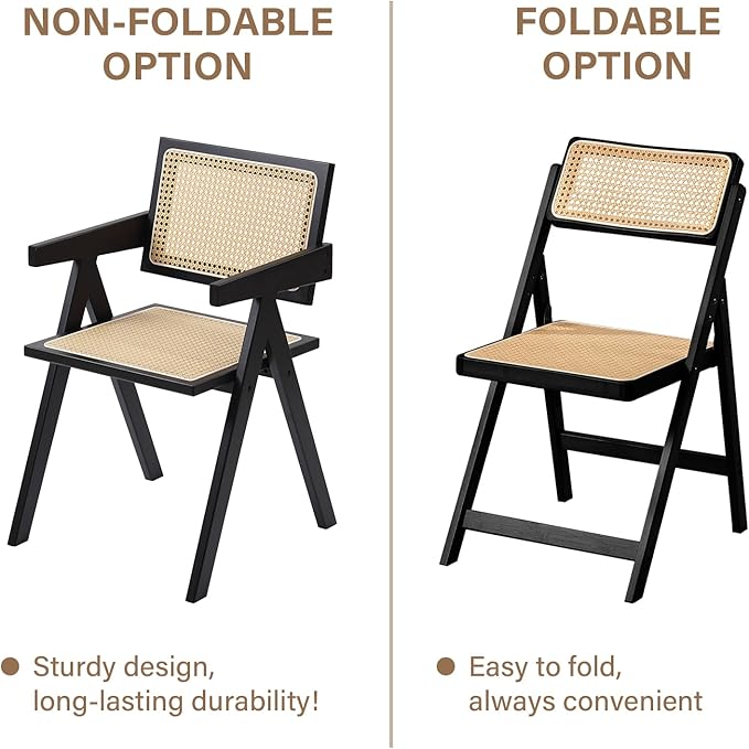 Furlide Rattan Dining Chairs Set of 2, Modern Mid Century Dining Chairs with Arms, Outdoor Bamboo Chairs for Bedroom, Living Room, Reading Room, Black