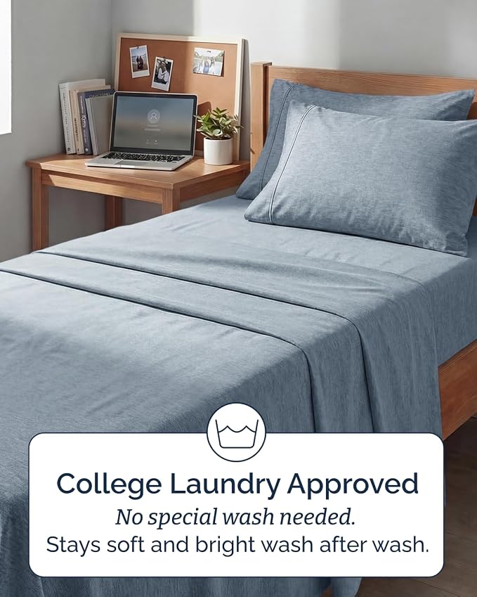 Extra Deep Twin XL Sheet Set - 4 Piece College Dorm Bed Sheets Set with Extra Deep Pockets - Ultra-Soft, Comfy & Breathable Bedding for Women, Men, Kids & Teens - Wrinkle & Fade Free - Heathered Blue