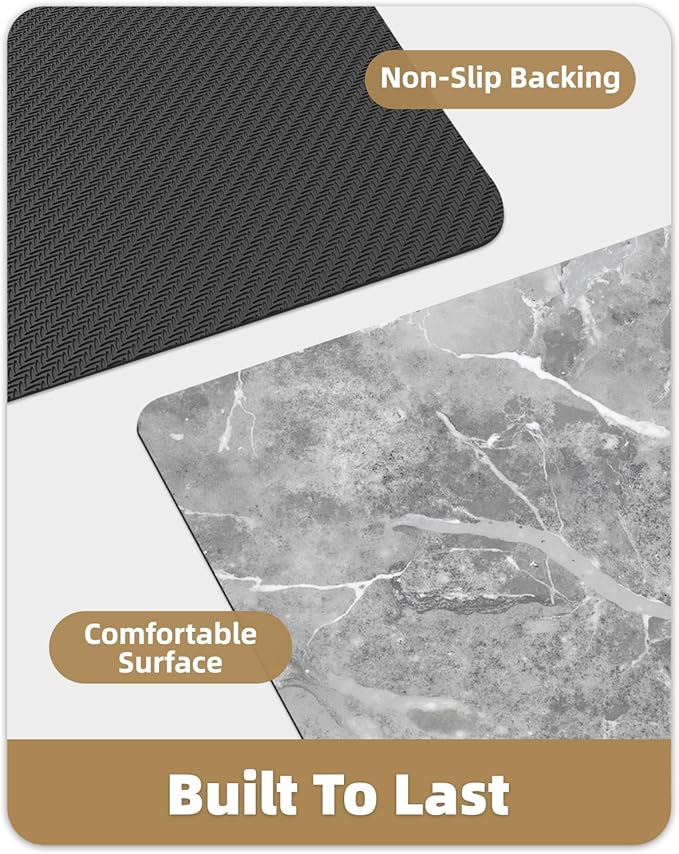 Color&Geometry Gray Marble-Patterned Ultra-Thin Bathroom Rug, Non Slip, Washable and Quick Dry Shower Mat, 17"x30" Small Luxury Shower Mat for Bathroom Floor/Outside Shower