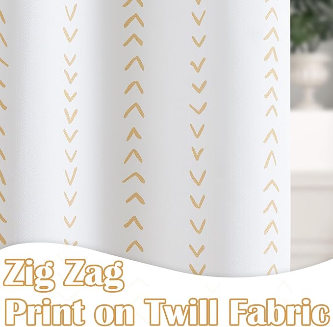 jinchan Taupe and White Boho Shower Curtain Herringbone Zig Zag Waterproof Fabric Bohemian Modern Farmhouse Arrow Geometric Shower Curtains for Bathroom with 12 Hooks 70x72 Inches