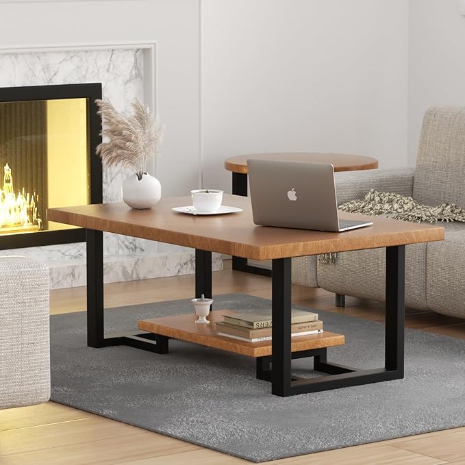 Upgraded 2 Tier Coffee Table Legs, Square Metal 16 Inch Height 18 inch Width, Heavy Duty Bench & DIY Side Table Legs Set of 2