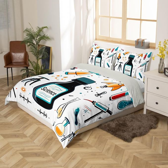 Science Students Duvet Cover Set Chemistry Science Educational Girl Toddler Bedding Set for Kids Teens Child | Physics formula Comforter Cover Back To School Supplies Bed Sets, Room Decor Aesthetic