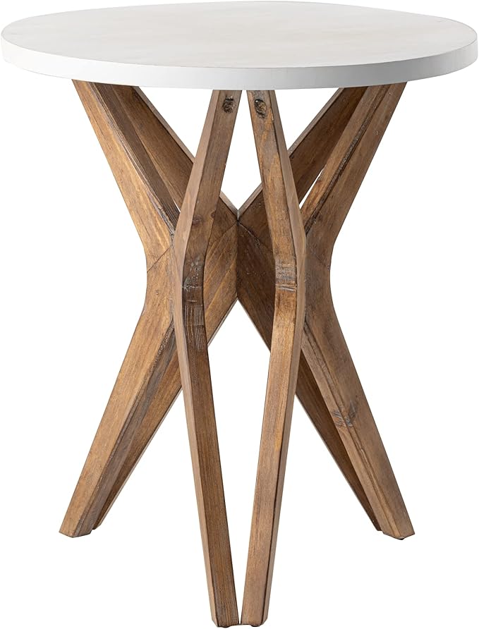LONYKE Pedestal Farmhouse End Table, Distressed Top with Tripod Base Bedside Table for Living Room, Modern, Boho Decor, Round (1 Pack, White & Walnut)