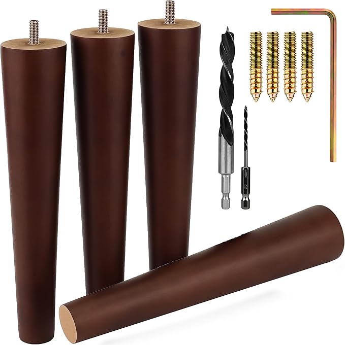 Premium Walnut Wood Furniture Legs (Full Install Kit) - Pick Your Size and Color