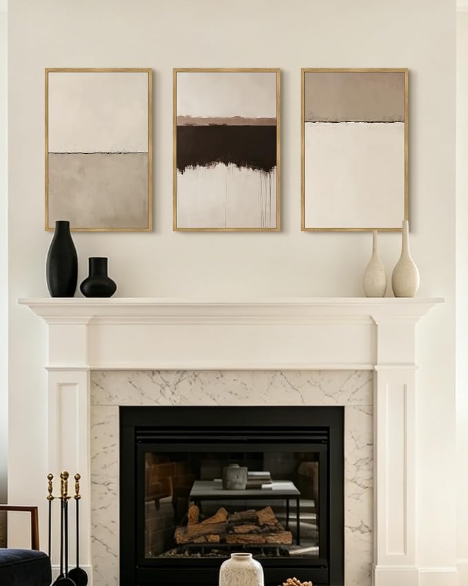 KUVIOKE Abstract Framed Wall Art Minimalist Beige Gray Pastel Watercolor Wall Decor Modern Illustration Neutral Art Painting Home Decor 16x24in (Natural Framed)