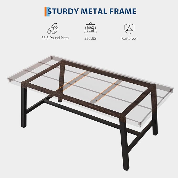 GarveeHome Industrial Dining Table for 4-6 People, 63" Long Wooden Kitchen Table with Sturdy Metal Frame & Birch Finish, Seats 4 Rectangular Counter for Dinner, Kitchen, Dining Room-Dark Rustic Birch