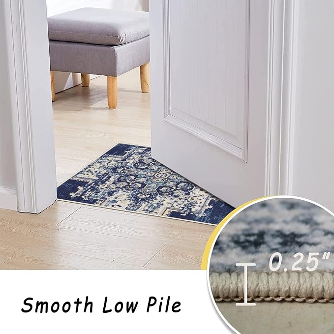 vivorug 8x10 Area Rugs for Living Room, Non-Slip Backing Washable Rug 8x10, Large Area Rug Soft Carpet for Bedroom Dining Room, Vintage, Easy Clean, Durable, Low Pile Rug Under Table, Navy Blue