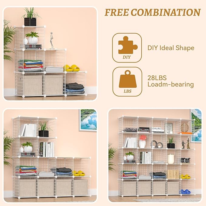 Closet Organizer, Organizers and Storage,Cabinet Metal Shelf Rack Storage Shelves Bookshelf,Toy Organizers and Storage Bins (6-Cube, White)