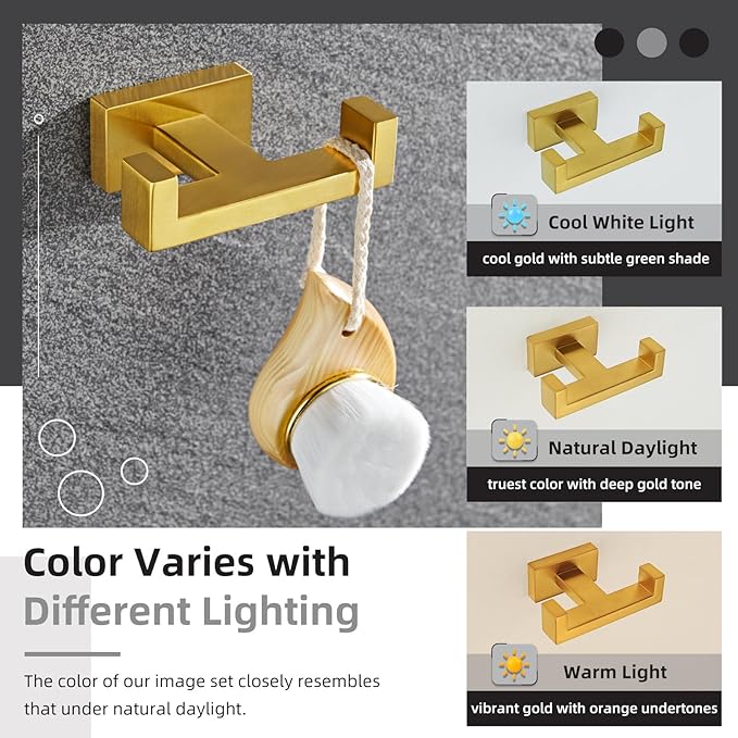 Angle Simple Towel Hook for Bathroom, SUS 304 Stainless Steel Hand Towel Holder, Double Robe Coat Hook for Wall, Brushed Dark Gold