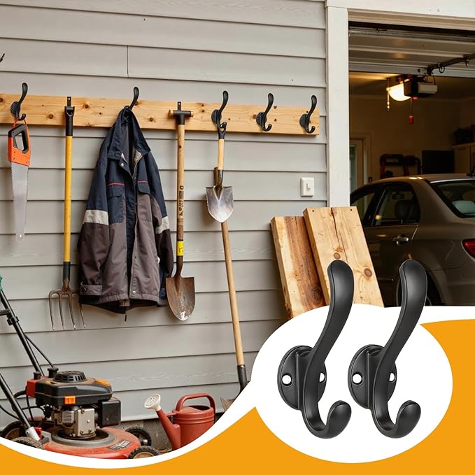 6 Pack Coat Hooks Wall Mount Heavy Duty Utility Retro Double Hooks for Hanging Coats,Hat, Towel, Key, Robe, Scarf, Bag, Cap (Black)