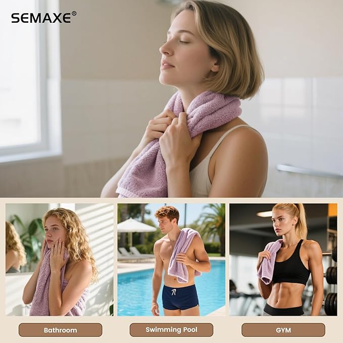 SEMAXE 12 Pack Hand Towels for Bathroom, 100% Cotton Towels with Hanging Loops, Soft and Highly Absorbent, Hand Towel Set for Gym, Shower, Hotel, Spa and Kitchen, Purple