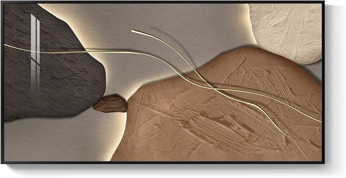 Framed Abstract Horizontal Wall Art for Living Room, Extra Large Brown and Tan Modern Artwork for Walls, Contemporary Elegant Picture Prints Paintings for Bedroom Dining Room Wall Decor, 56x28 Inch