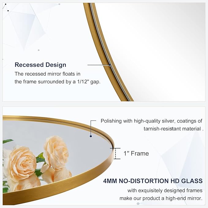 ANDY STAR Gold Round Mirror, Large Brushed Gold Round Bathroom Mirror, Brass Circle Mirror 32 inch, Modern Vanity Mirror in Stainless Steel Metal Frame for Home Decor, Entryway, Living Room