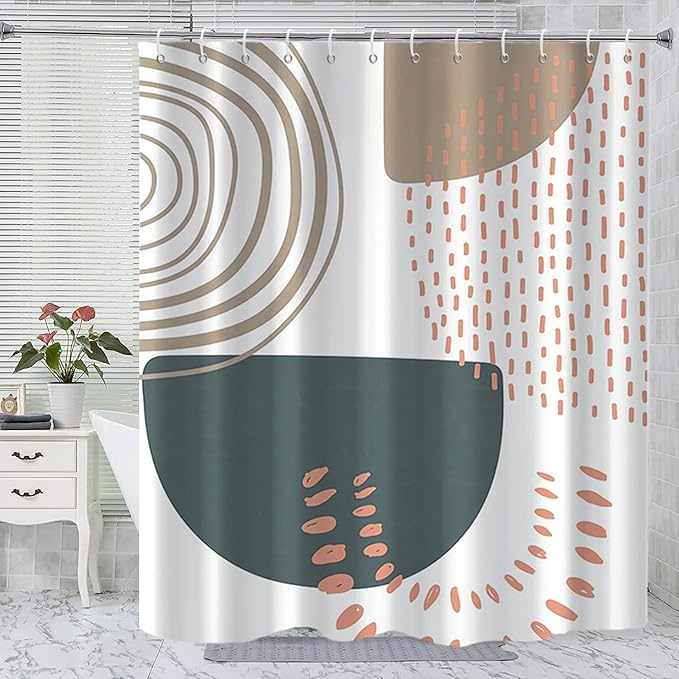 Boho Shower Curtain, Mid Century Modern Abstract Minimalist Beige Neutral Machine Washable Waterproof Fabric Stall Size for Bathroom Decor Bathtub with Hooks 60Wx72H