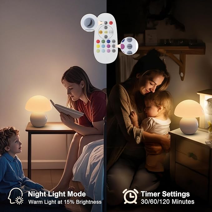 Cordless Cute Mushroom Lamp with Remote Control, Cordless Lamps for Tables, 9 RGB, 3 Color Temperature, Stepless Dimmable, Timer, Memory, Unique Aesthetic Home Decor for Living Room (White)