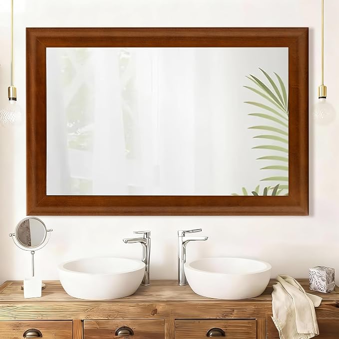 CULER Rustic Wood Wall Mirror for Bathroom,Rectangle 24 x 36 inch Hanging Vanity Mirrors with Wooden Frame for Living Room,Bedroom,Entryway(Walnut Brown)