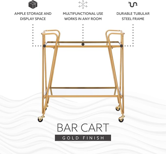 Linon Gina Mid-Century Bar Cart, Gold