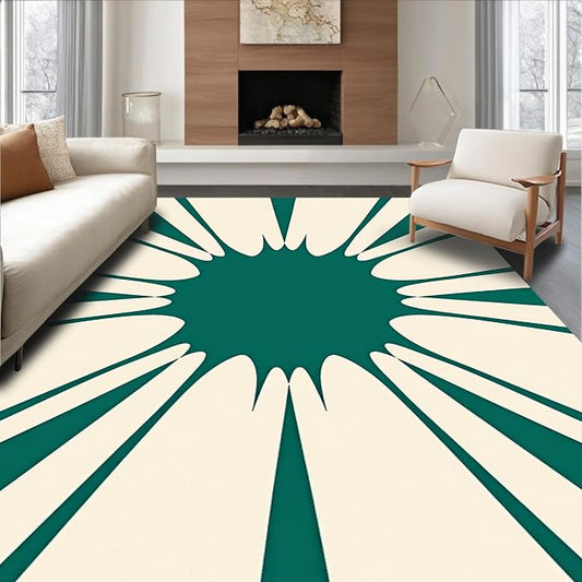 Flatwoven Area Rug 6x9 ft, Retro Sunburst Starburst Mid Century Modern Accent Design, Non Slip, Stain Resistant, Washable High Traffic Area Rugs for Living Room, Bedroom Decor