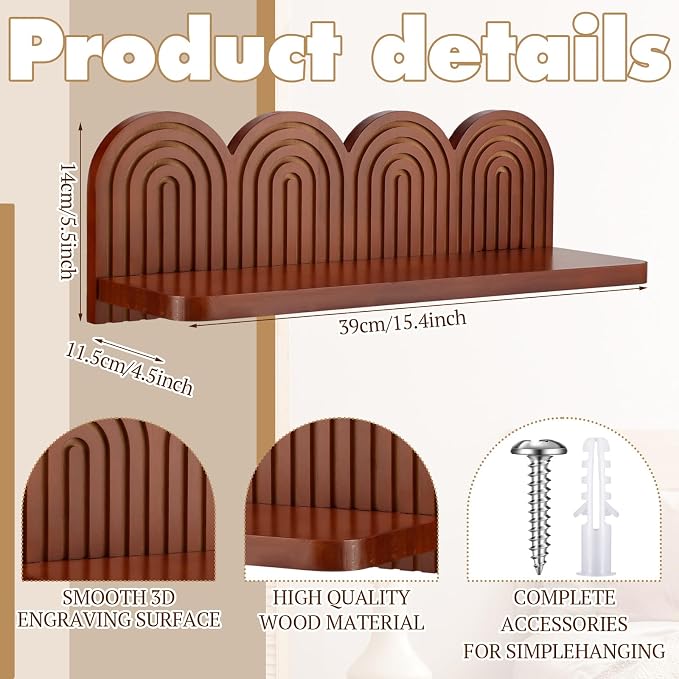 Briwooody Wood Wall Coat Rack/Boho Wall Shelf Mid-Century Modern Wooden Coat Vintage Mount Altar Decor for Bathroom Bedroom Office Nursery Decor Entryway Organize (15 x 5.5 x 4.5 Inch,Charcoal,2 Pcs)