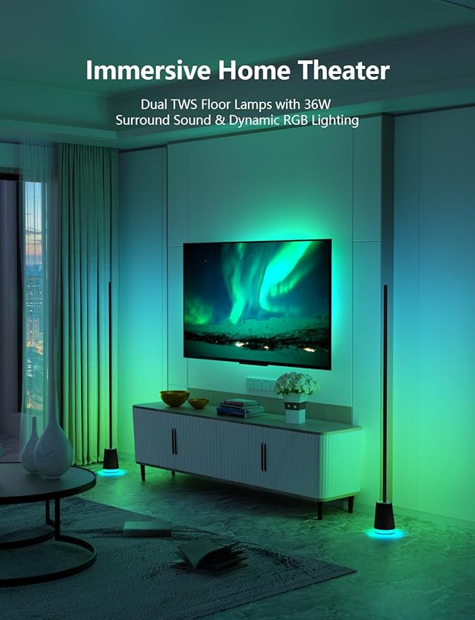 Floor Lamp, RGBICWW Led Floor Lamp with Bluetooth Speaker & White Noise, Coner Lamp Compatible with Alexa/Google Assistant, 12 White Noise Modes, Floor lamp for Bedroom, Living Room.