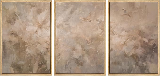 SIGNWIN Framed Canvas Print Wall Art Set Soft Neutral Abstract Floral Illustrations Modern Art Decorative Boho Relax/Zen Nordic for Living Room, Bedroom, Office - 24"x36"x3 Natural