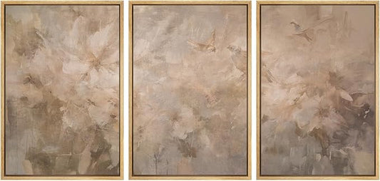 SIGNWIN Framed Canvas Print Wall Art Set Soft Neutral Abstract Floral Illustrations Modern Art Decorative Boho Relax/Zen Nordic for Living Room, Bedroom, Office - 24"x36"x3 Natural