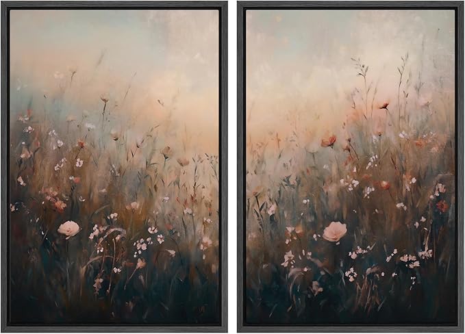 MUDECOR Framed Canvas Print Wall Art Forest and Lake Landscape Vintage Nature Scenery Illustrations Modern Art Decorative Bohemian Chic for Living Room, Bedroom, Office - 16"x24"x2 Black