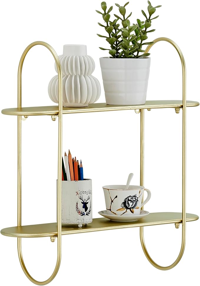 Danya B. Two-Tier Warm Gold Metal Hanging Bracket Wall Mounted Shelf