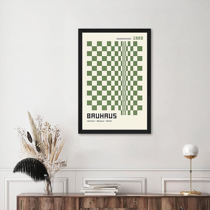 Bauhaus Geometric Poster Canvas Art Print Minimalist Aesthetic Wall Art Painting Pictures Wall Decor Elegant Home Decor for Living Room Bedroom Office (Black Framed,8L" x 12W")