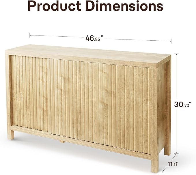 ZYBT Fluted Sideboard Buffet Cabinet with Storage, Modern Credenza Buffet Sideboards Bar Cabinet Console Table with Adjustable Shelves Slide Door for Living Room Hallway Kitchen Entryway (Oak)