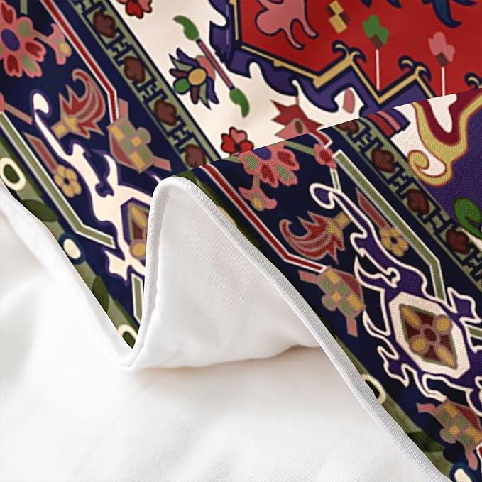 100% Organic Cotton Tribal Pattern Duvet Cover Queen Exotic Geometric Lattice Bedding Set Set Boho Red Green Square Grid Quilt Cover Retro Bohemian Room Decor National Abstract Quilt Cover