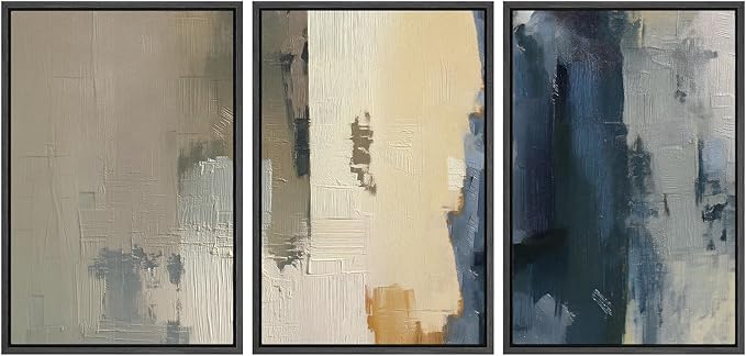 SIGNWIN Framed Canvas Print Wall Art Set Modern Neutral Color Block Abstract Illustrations Modern Art Decorative Boho Relax/Zen Nordic for Living Room, Bedroom, Office - 16"x24"x3 Black