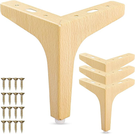 La Vane 7 Inch Metal Furniture Legs, Set of 4 - Modern Diamond Triangle Natural Wood DIY Replacement Feet Corner Legs for Cabinet, Sofa, Sideboard, Couch, Dresser Makeover