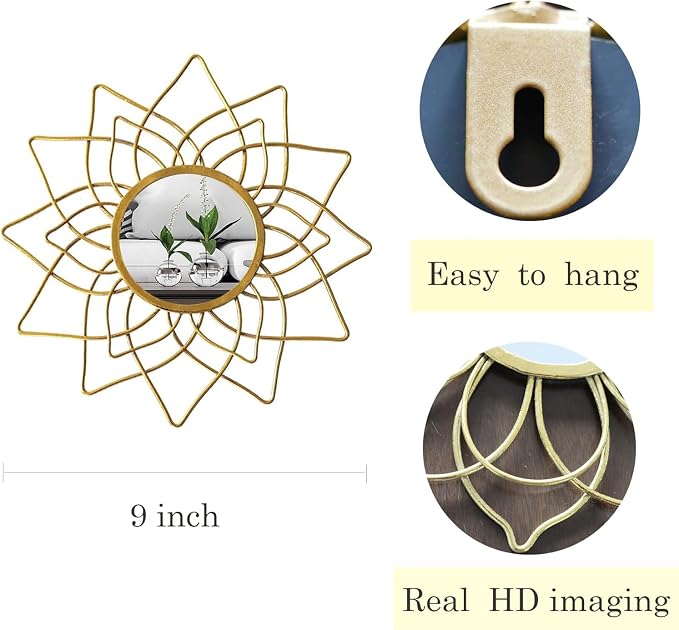 Champagne Gold Round Mirrors for Wall Pack of 3 - | 9 inch Decorative Mirrors for Valentine Wall Decor& Vintage Room Decor | Circle Mirror Modern Valentine Gifts for Women & Moms
