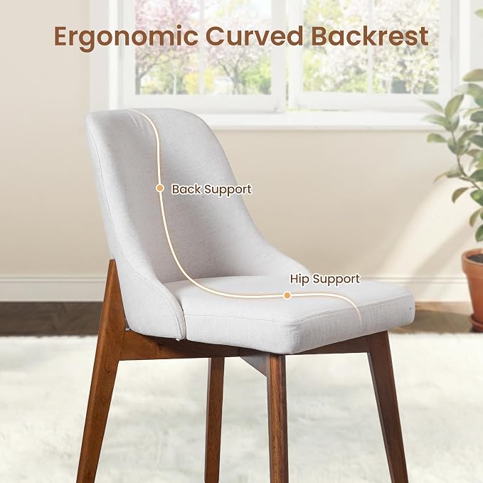Casaphoria Dining Chairs Set of 2, Mid Century Modern Upholstered Kitchen Chairs with Solid Wood Legs, Ergonomic Accent Side Chair for Living Room, Desk, Bedroom and Vanity, Beige and Walnut