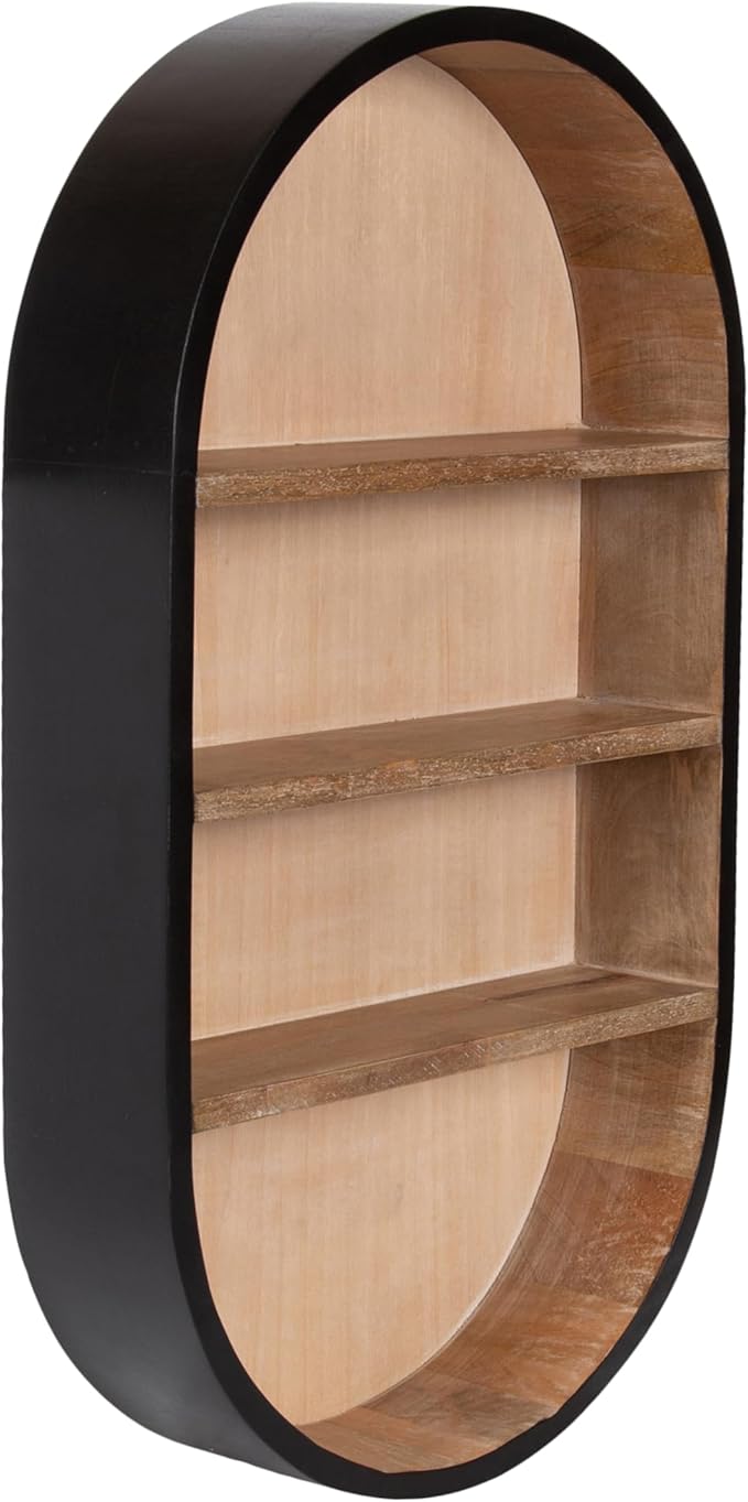 Kate and Laurel Hutton Modern Capsule Wall Shelf, 16 x 28, Light Natural and Black, Minimal Round Oval Wall Shelves for Above Toilet Bathroom Storage or Cute Nursery Shelving