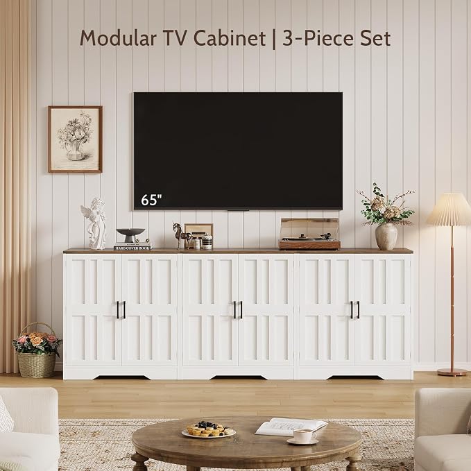 Sideboard Buffet Cabinet, Modern Farmhouse Kitchen Storage Cabinet, 63" Modular Accent Cabinet Coffee Station Bar Media Console Table Credenza for Kitchen Dining Room, Living Room Entryway Hallway