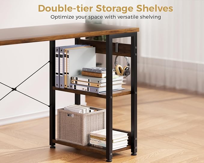 ODK 40 Inch Small Computer Desk with 4 Fabric Drawers, Modern Writing PC Desk for Small Spaces, Study & Home Office Desk with Storage Shelves, Vintage