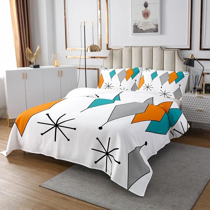 Erosebridal Colorful Aesthetic Bedspread Twin Size Diomand Quilt Set, Retro Atomic Coverlet Set Modern Mid Century Bedding Set, Bohemian Minimalist Bed Cover Breathable 2pcs