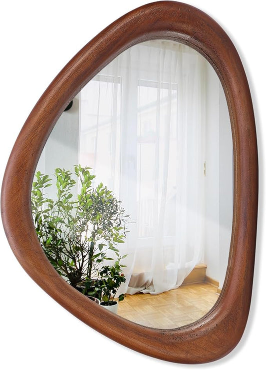 MAGFLERUM Irregular Wall Mirror, 15 * 10 inch Asymmetrical Wood Mirrors, Small Wall Mirror, Hanging Vertically and Horizontally. Mirrors for Wall Decor (Black Walnut)