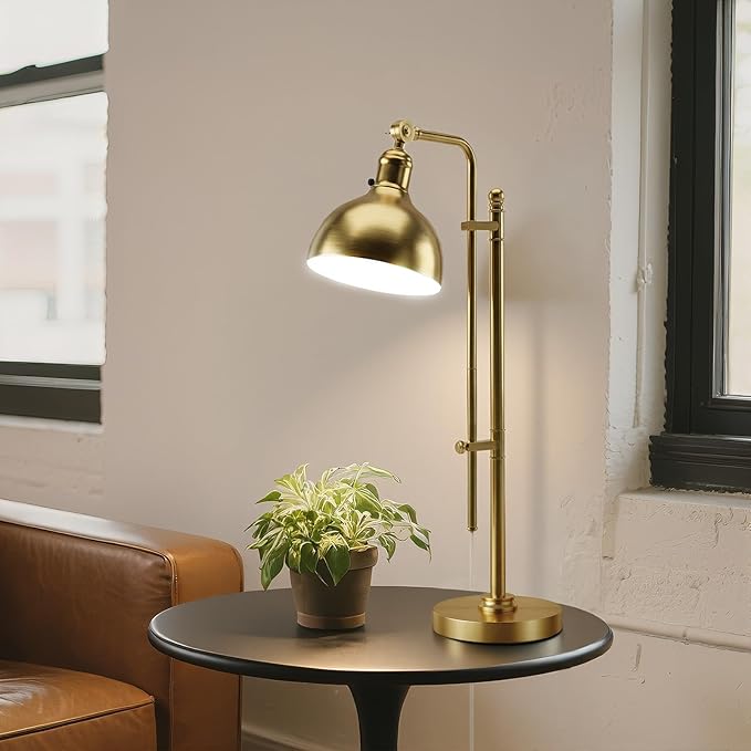 PARTPHONER Industrial Adjustable Desk Lamp for Home Office, Farmhouse Table lamp 29''-38'', Rustic Metal Task Desk Lamp in Brushed Gold Finish, Vintage Reading Lamp for Study Room，Gold
