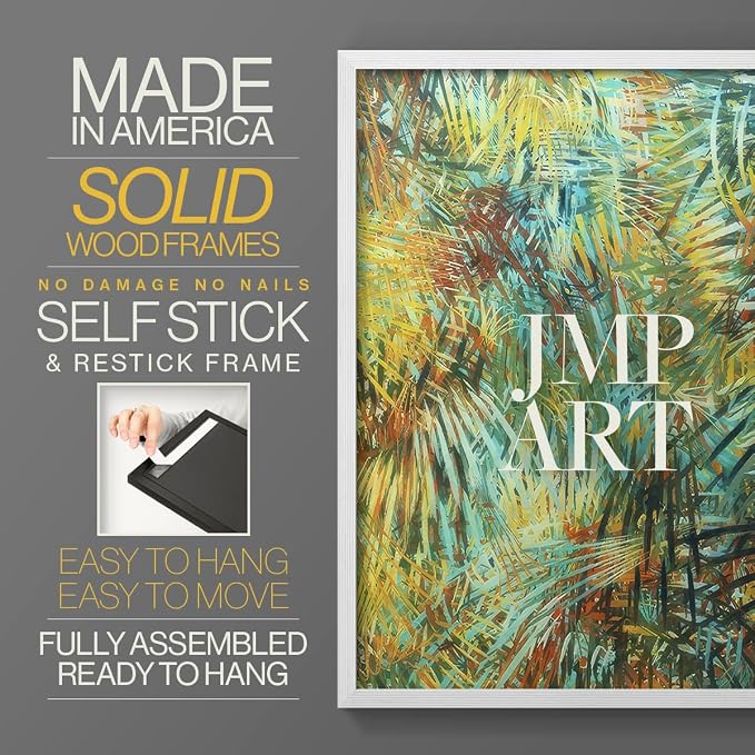 Renditions Gallery Set of 2 Peel & Stick Framed Prints, Nature Abstract Wall Art, Green Leafy Design Wall Decor, Re-Stickable - Ready to Hang - 16"x20" - White Frame LT588