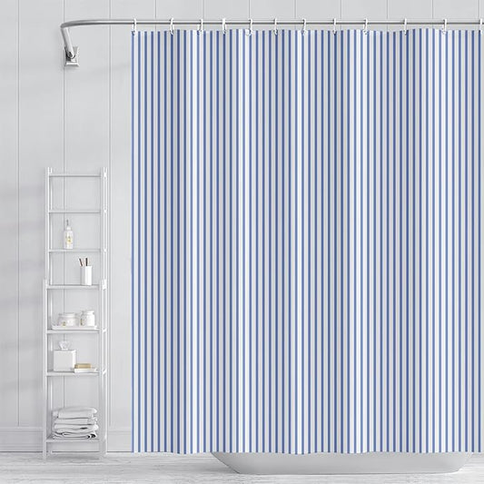 Abstract Stripes Fabric Bathroom Shower Curtain - Sky Blue Lines, Modern Minimalist Aesthetics, Polyester Waterproof Artistic Decor With Hooks, 72x96 Inch